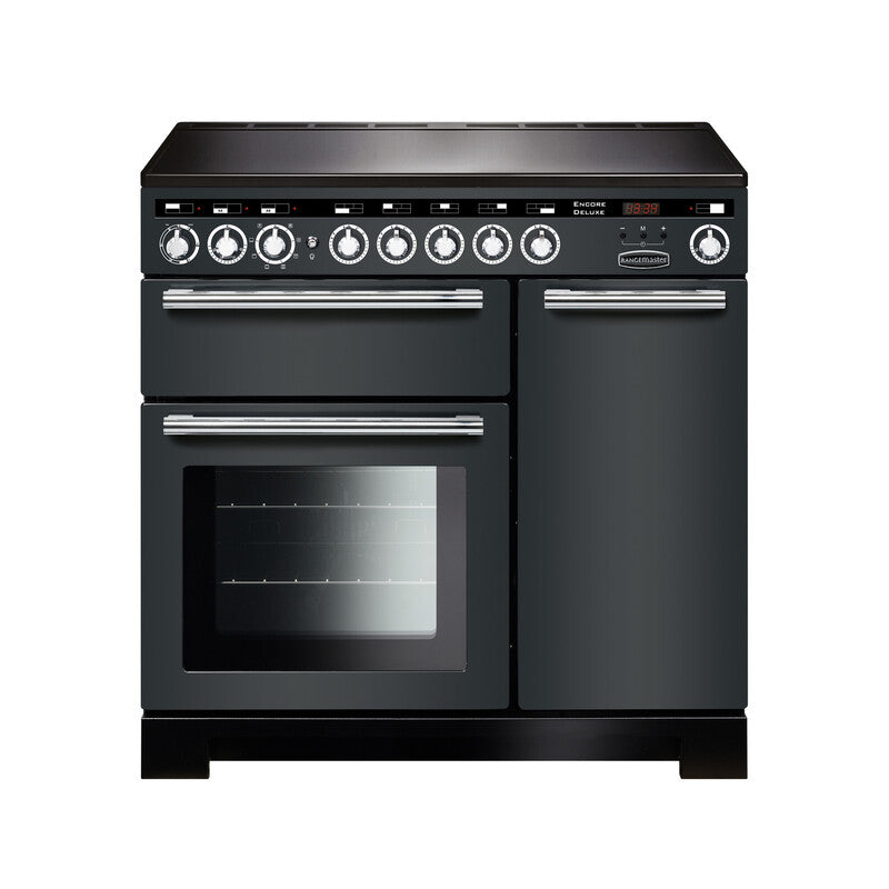 Rangemaster Encore Deluxe 90 Induction Range Cooker in stainless steel, available at Keans Claremorris.