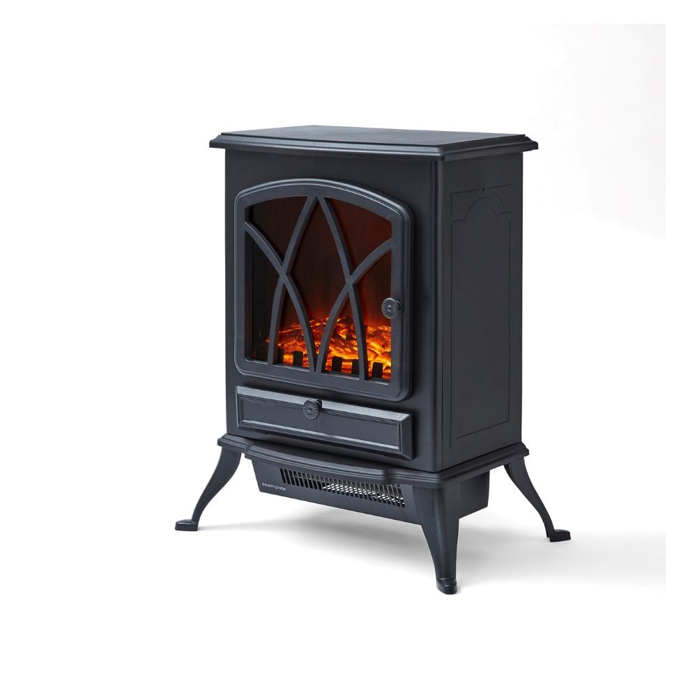 Stirling 2KW Electric Fireplace Heater Black with adjustable flame, thermostat, 2 heat settings – Keans Claremorris