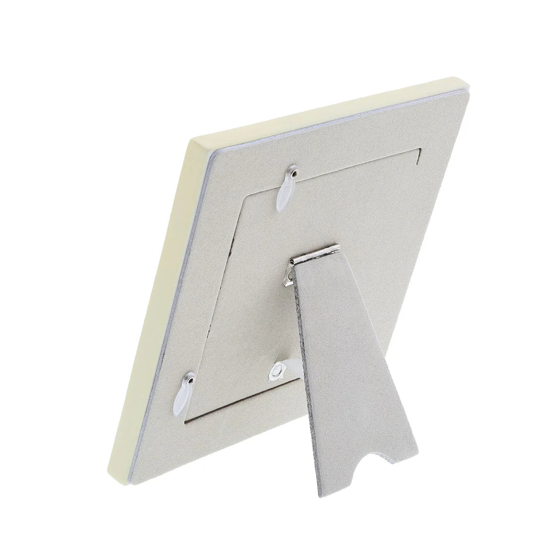 Back view of Peter Rabbit Christening Photo Frame with stand and hanging hooks visible