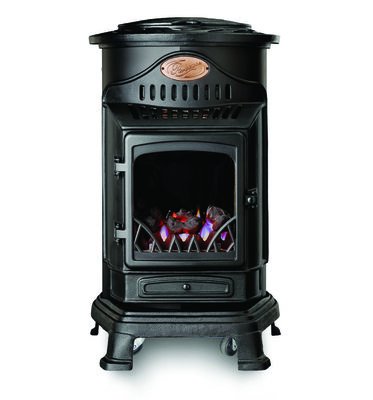 Provence Heater Matte Black with real flame, cast iron, electronic ignition, safety ODS, portable wheels - Keans Claremorris