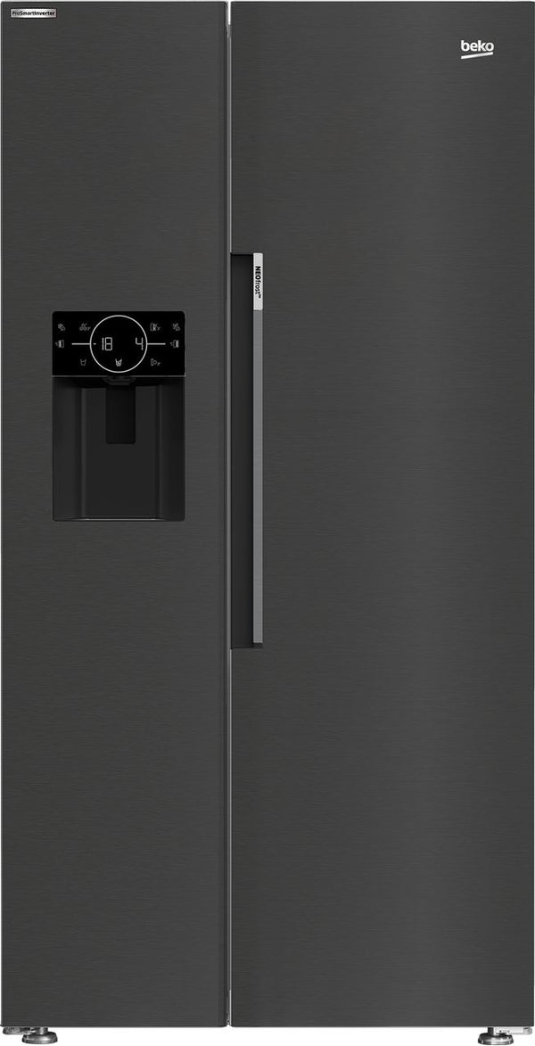 Beko American Fridge Freezer Black Steel 179cm ( E Energy) Plumbed Water and Ice Dispenser Neofrost Harvestfresh