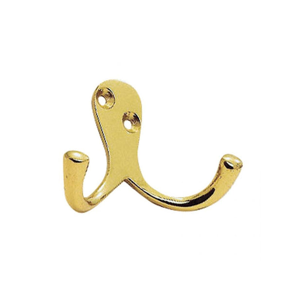 Victorian double robe hook with oval plate, polished brass finish, secure screw fixing – Keans Claremorris bathroom