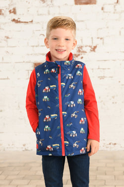 Alex Boys Waterproof Gilet with Tractor Print, Insulated, Windproof, Breathable, 2 Pockets – Keans Claremorris