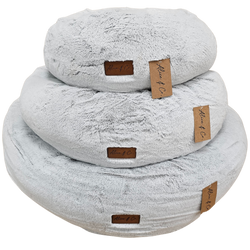 Bruno Large Round Pet Bed in Light Grey with raised rim, soft filling, non-slip bottom – calming comfort by Keans Claremorris