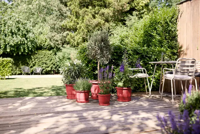 Amiga Round Pot 40cm in Theatre Red – durable cooking pot, vibrant color, available at Keans Claremorris