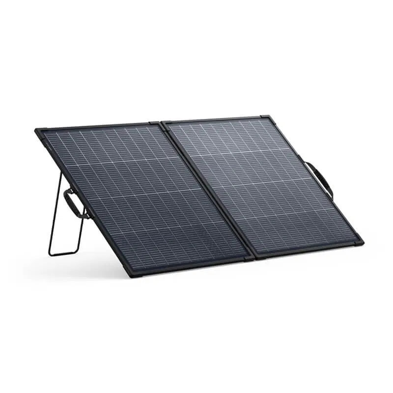 Anker Solix PS200 Bifacial portable solar panel unfolded with stand and handles on white background