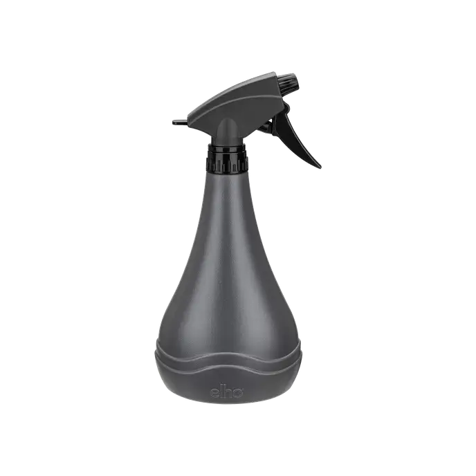 Anthracite Elho Aquarius 0.7L plant sprayer with ergonomic grip and adjustable nozzle, front view.