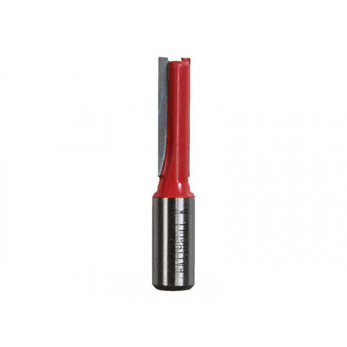 Faithfull TCT Two-Flute Router Bit with red-coated cutting edges and steel shank on white background.