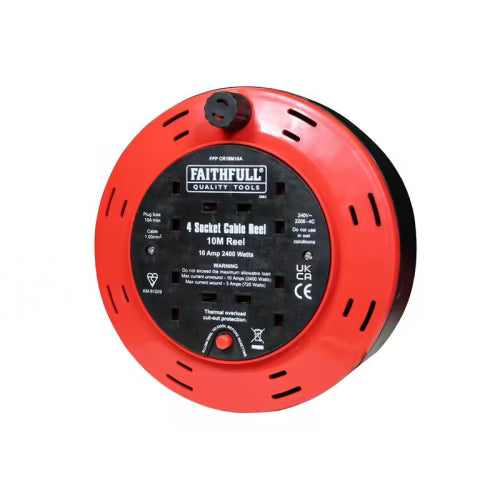 Faithfull 10m 240V  10A 4 Socket Cable Reel - Image 3