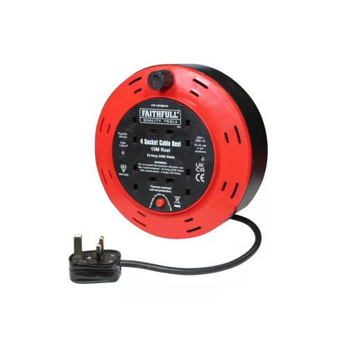 Faithfull 10m 240V  10A 4 Socket Cable Reel - Image 2