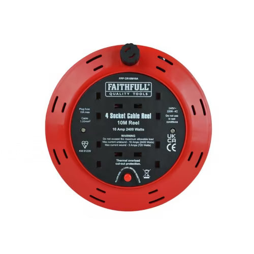 Faithfull 10m 240V  10A 4 Socket Cable Reel - Image 1
