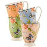 Aynsley Cottage Garden set of 4 footed fine china mugs in vibrant floral colors, gift-ready from Kean’s Claremorris. –