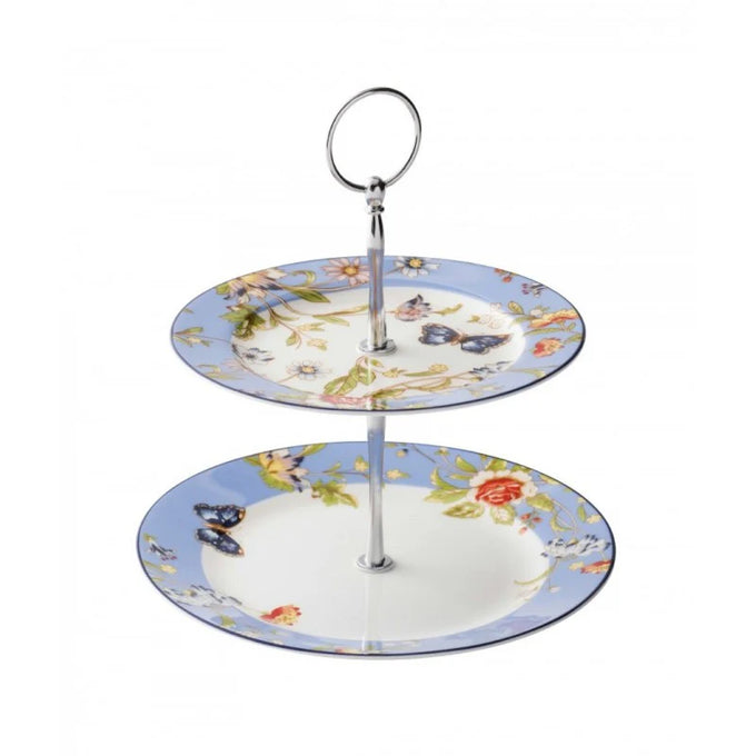 Aynsley Cottage Garden two-tiered fine china cake stand with bold floral design, perfect for elegant afternoon tea – Kean’s