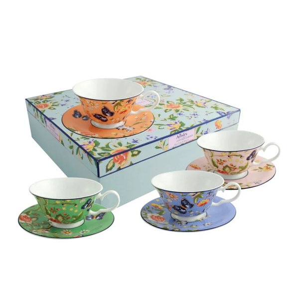 Set of 4 Aynsley Cottage Garden Windsor fine china tea cups & saucers with floral design, gift-ready from Kean’s Claremorris