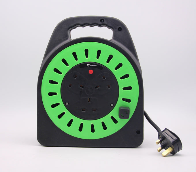 20m 13A 3 Socket Handbag Reel with 1.25mm cable, green moulding, domestic use – Keans Claremorris