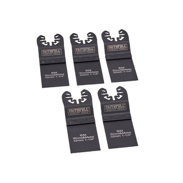 Faithfull 5 Piece 32mm Flush Cut Multi-Tool Blades with CrV and HSS steel teeth for versatile, long-lasting cutting - Keans