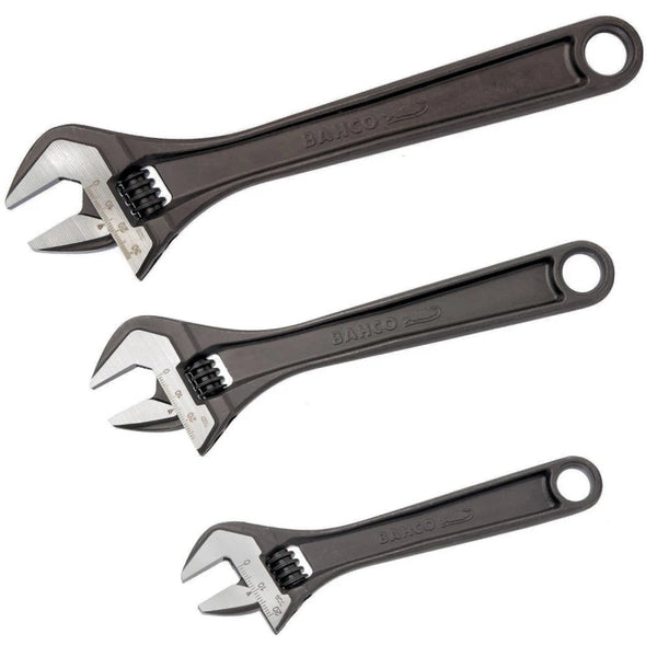 Bahco 80 Series Adjust3 Adjustable Wrench Triple Pack with narrow and wide jaws, 16° head angle, durable finish - Keans