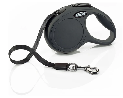 Flexi Classic Tape XS 3m black retractable leash for small dogs and cats up to 12kg, lightweight with chromed snap hook –