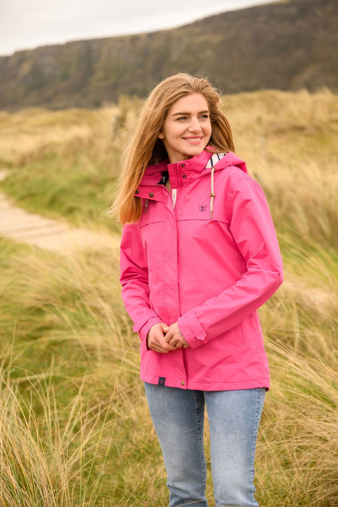 Ladies Beachcomber Coat in Coral - Lightweight, stylish outerwear by Keans Claremorris, perfect for beach days.
