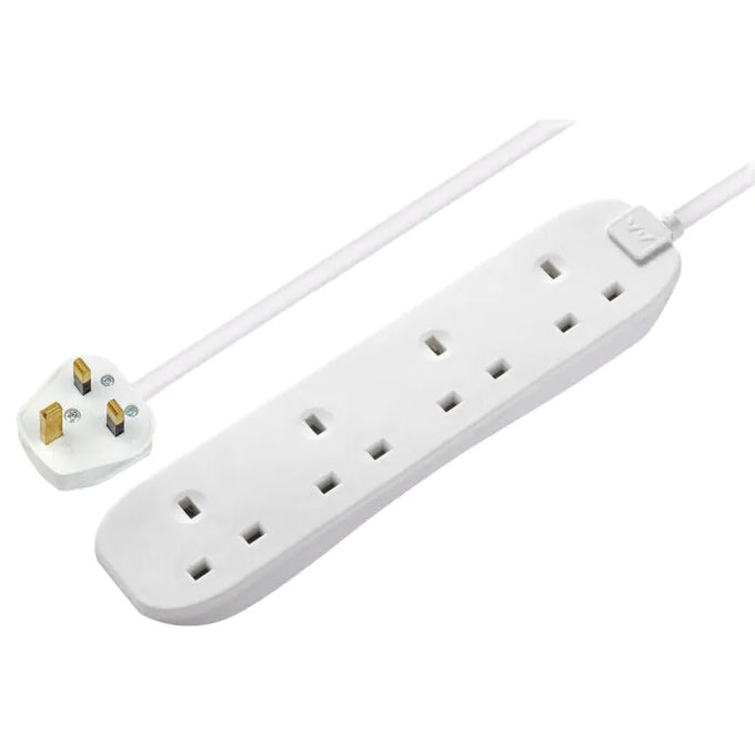 4 Socket 2M 13 Amp Extension Lead White - Image 1