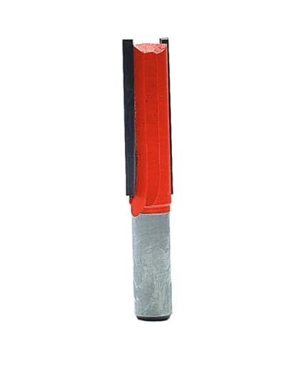 Faithfull TCT two-flute router bit with red cutting edges and silver ½-inch shank, vertical view.