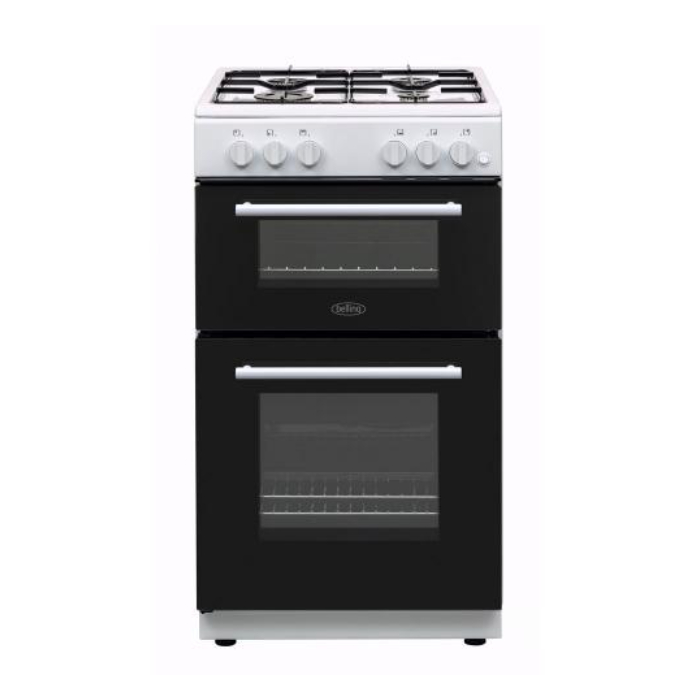 Belling BFSG51TCWHLPG 50cm white double oven LPG gas cooker with 4 burners, twin cavity, grill – Keans Claremorris