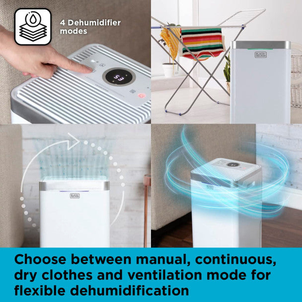 Black & Decker 12L Dehumidifier BXEH60003GB, efficient moisture removal, compact design – available at Keans Claremorris
