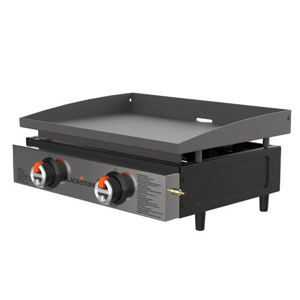Blackstone 22" tabletop griddle with two control knobs and a flat cooking surface on four legs
