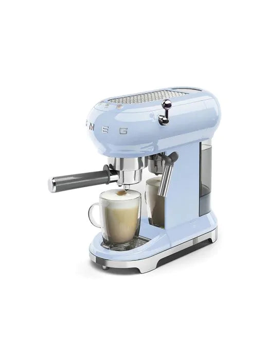Smeg Pastel Blue Coffee Machine ECF01PBUK stylish espresso maker available at Keans Claremorris