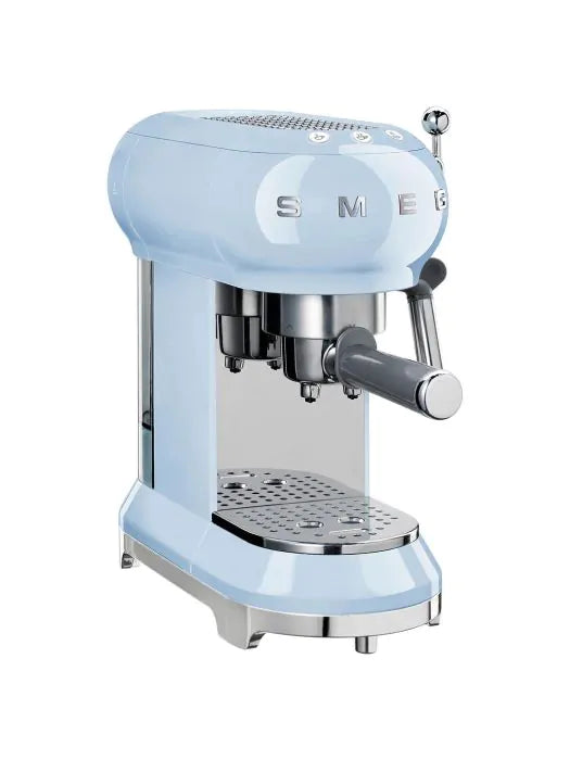 Smeg Pastel Blue Coffee Machine ECF01PBUK with 15 bar pressure, 1L tank, thermoblock heating – Keans Claremorris