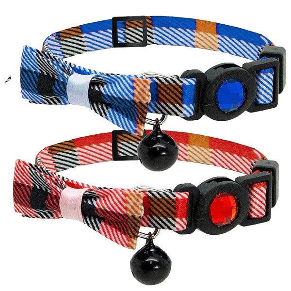 Jewelled Tartan Bow Cat Collar - Image 1