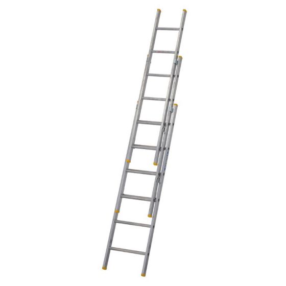 Stradbally 15ft aluminium treble extension ladder with anti-slip feet, stabiliser bar, wide platform step – Keans Claremorris