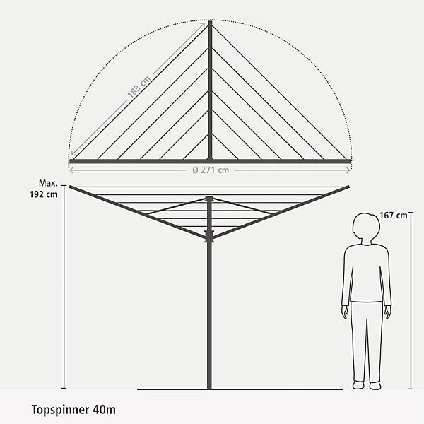 Brabantia Compact Rotary 4 Arm Clothes Line 40m drying rack, space-saving design, available at Keans Claremorris
