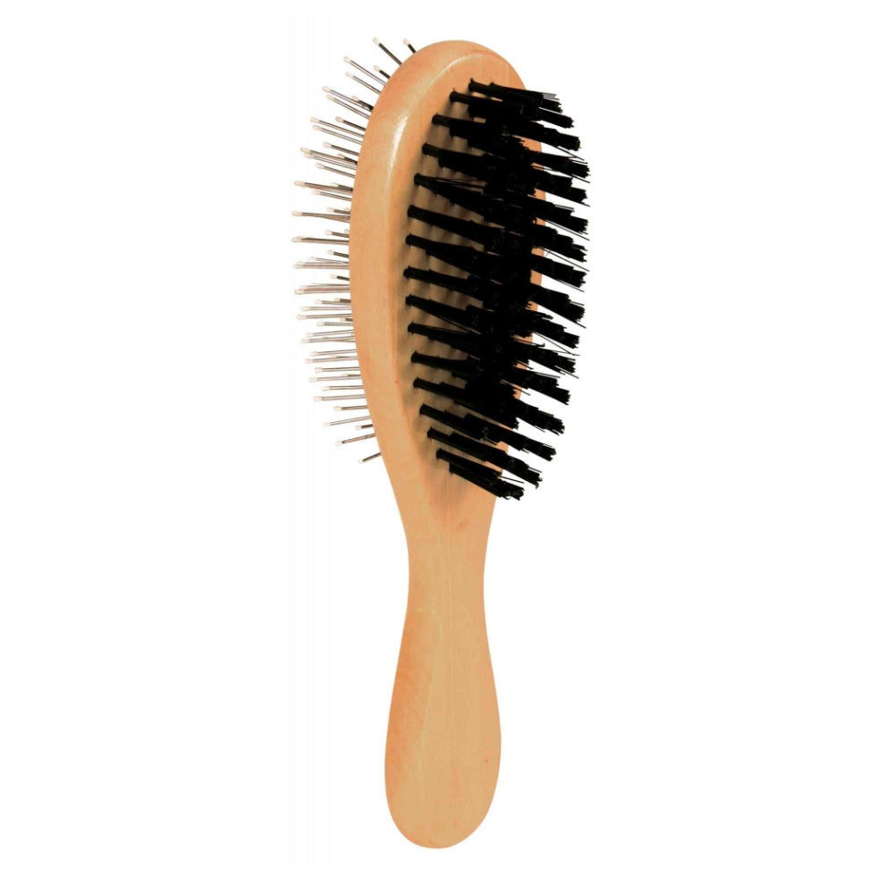 Wood Brush Double Sided 6x21cm with nylon and wire bristles for gentle dog coat care – Keans Claremorris