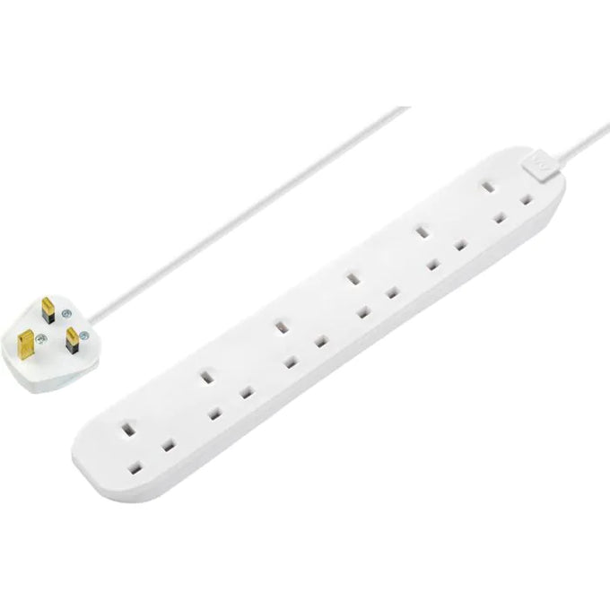 6 Socket 1M 13 Amp Extension Lead White - Image 1