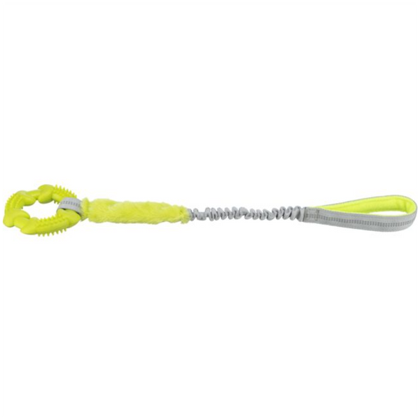 Bungee rope dog toy with TPR ring, shock absorber, 56cm lime green polyester tug toy – Keans Claremorris