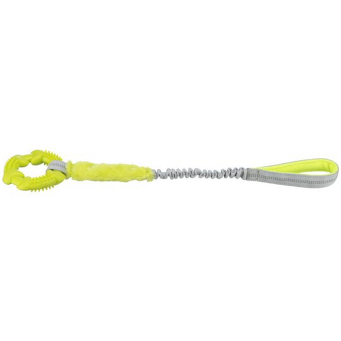 Bungee rope dog toy with TPR ring, shock absorber, 56cm lime green polyester tug toy – Keans Claremorris