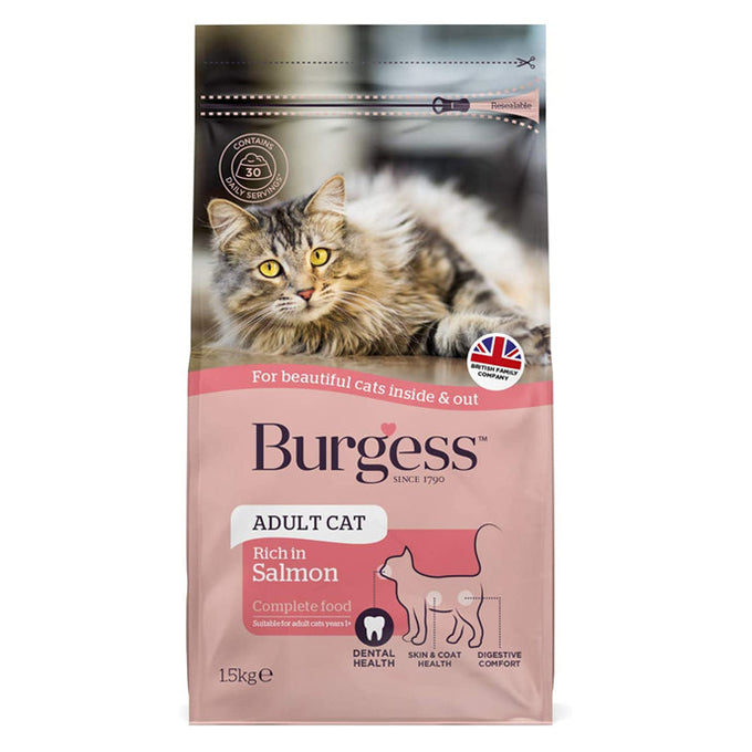 Burgess Supacat Adult Cat Food Scottish Salmon 10kg with taurine, antioxidants, prebiotics, omega fatty acids – Keans
