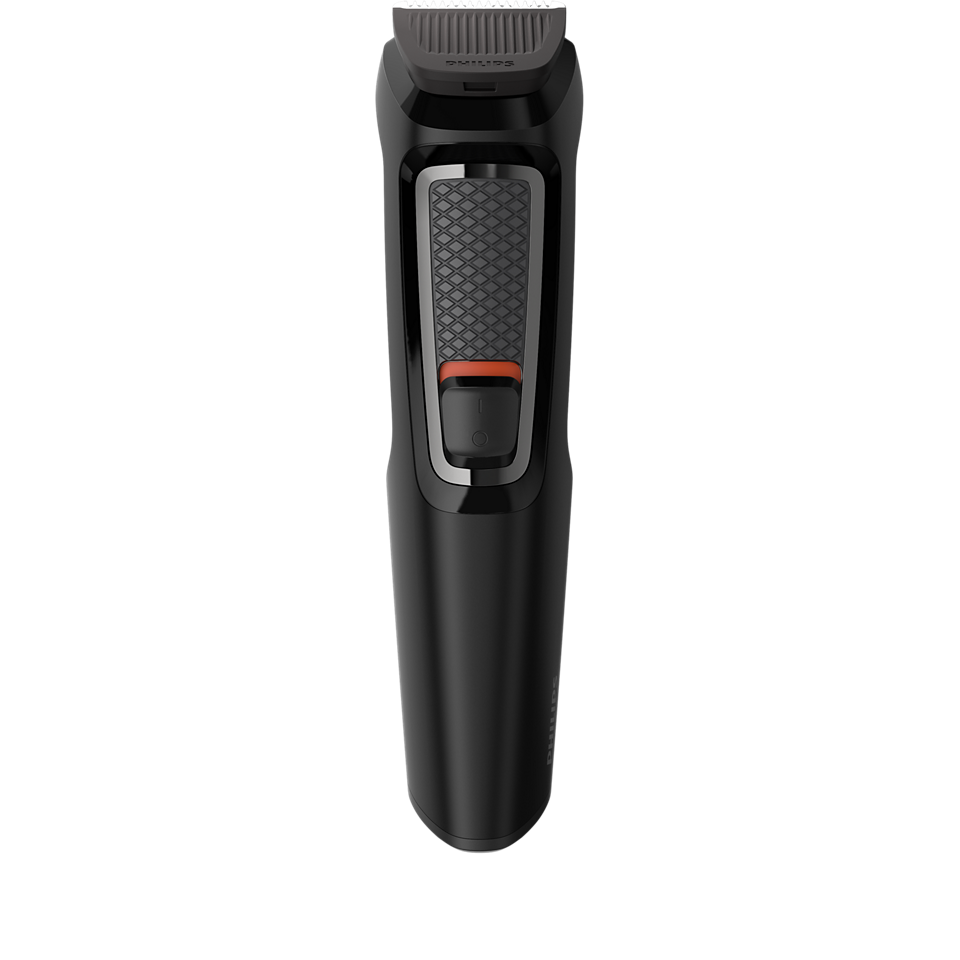 Philips Multigroom Series 3000 black trimmer with textured grip and adjustable switch on front.