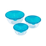 Pyrex Bowl Set with ergonomic lids, ultra-resistant, stackable, thermal shock resistant, from Keans Claremorris.
