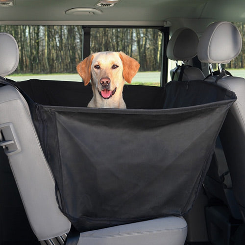 Black 1.5x1.35m pet car seat cover with waterproof, anti-slip nylon, high sides, belt slits for dog harness - Keans