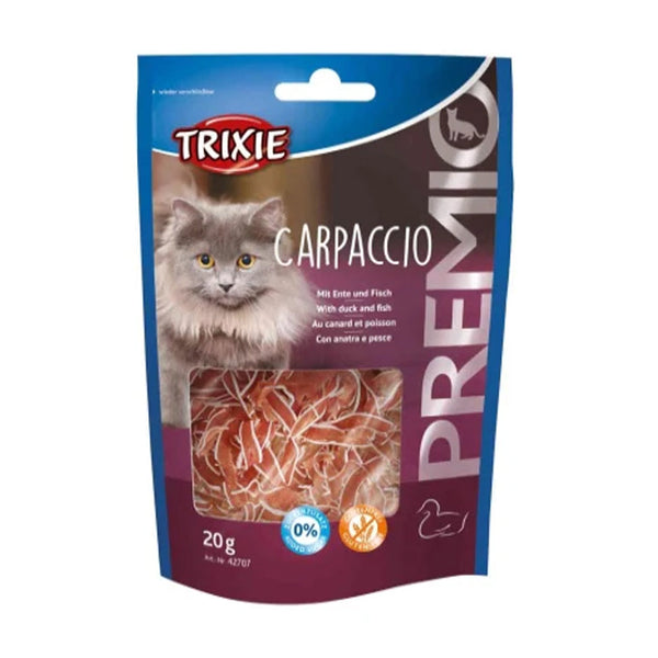 Premio Carpaccio Duck & Fish Cat Treats, 65% meat, 20% fish, high protein, gluten-free, no sugar, resealable bag – Keans
