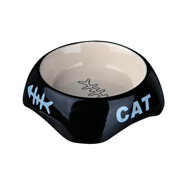 Ceramic cat bowl with cat motif, 200ml capacity, non-slip, dishwasher safe, for wet/dry food and water – Keans Claremorris.
