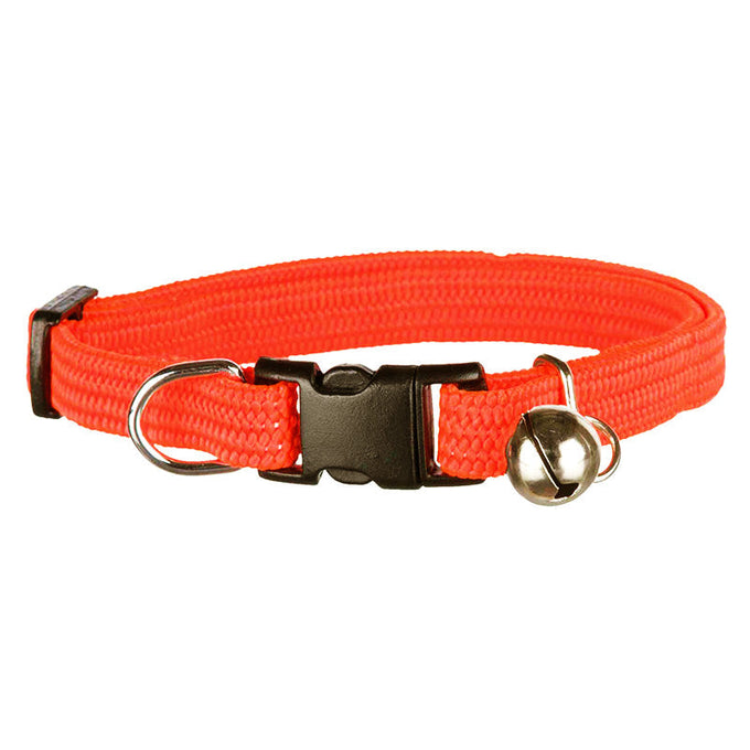 Elastic colorful adjustable cat collar with safety snap and bell for outdoor cats – available at Keans Claremorris.