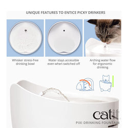 Catit Pixi Fountain Light Blue pet water fountain for cats, quiet design, available at Keans Claremorris.