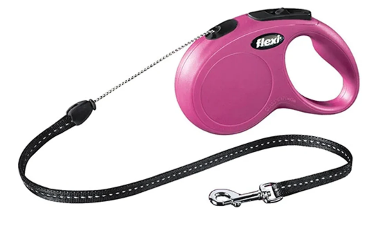 Flexi Classic Cord Medium 5m Pink dog leash, reflective, chromed hook, short-stroke brake, for dogs up to 20kg – Keans