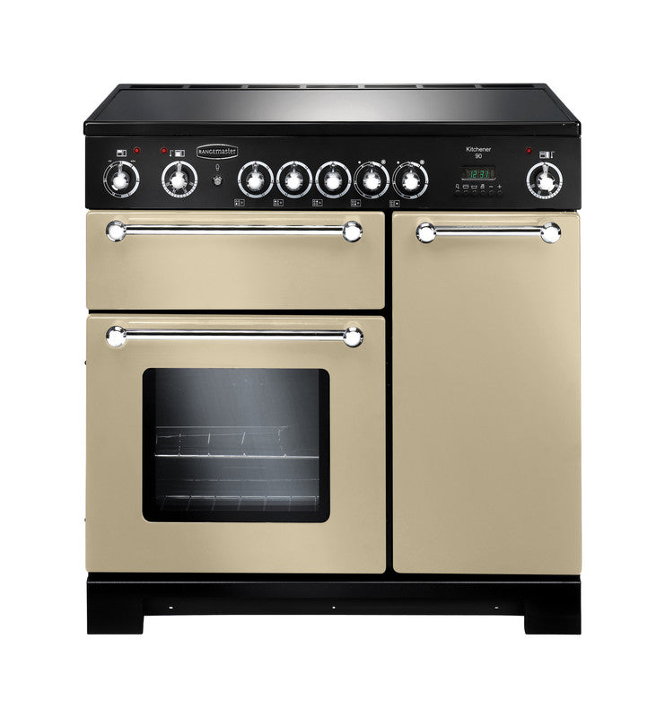 Rangemaster Kitchener 90CM Ceramic Range Cooker in cream, multi-zone hob, double oven – Keans Claremorris