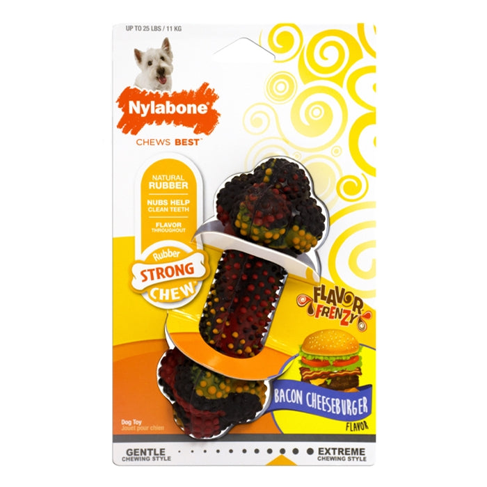 Nylabone Strong Chew Bacon Cheeseburger dog toy, durable, long-lasting, dental care, for strong chewers, Keans Claremorris