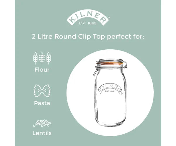 Clip Top Round Jar 2 Litre airtight glass storage container – Keans Claremorris