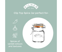 Clip Top Square Spice Jar 70ml glass container for herbs and spices, Keans Claremorris store product.